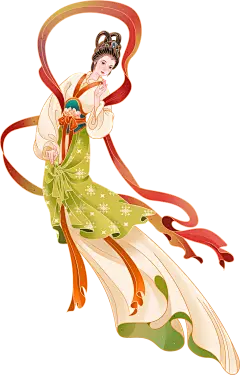 绿色红色黄色创意插画唯美节日仙女手绘中秋节图片