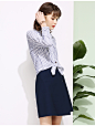 Betu/百图女装短款条纹长袖衬衫女宽松上衣2017春装新款1701T14-tmall.com天猫