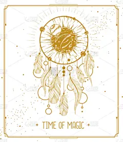 现代魔法魔法卡与捕梦网。矢量图