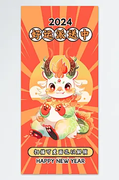 插画风可爱龙元旦海报-众图网