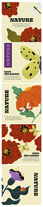 小众复古花卉春天自然植物花朵插图素材排版平面海报psd分层 (3)