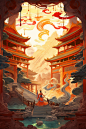 梦幻敦煌风竖版国潮背景图