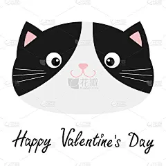 猫头脸的图标。情人节快乐。黑白两色。可爱的微笑小动物。可爱的卡通人物。宠物收集。平面设计。孩子们的背