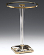 Round solid crystal pedestal table with antiqued brass trim | crystal furniture | #crystal #tables: