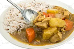 日本,分离着色,背景,咖喱鸡,咖喱,米,褐色,胡萝卜,水平画幅,无人