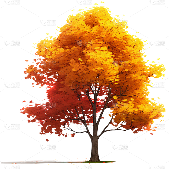 秋季秋天手绘插画植物树木
