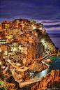 晚上，五乡地（Cinque Terre），Manarola小镇，利古里亚，意大利