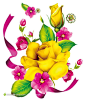 黄色玫瑰花叶子和粉红色丝带-素材公社下载