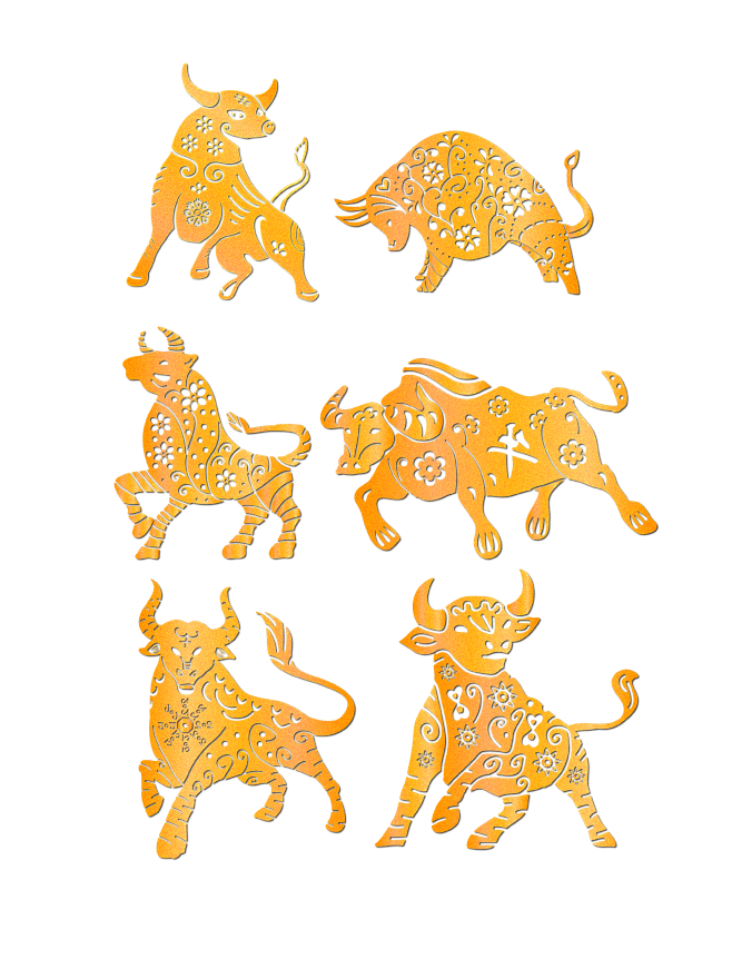 牛年金色牛奢华剪纸素材
