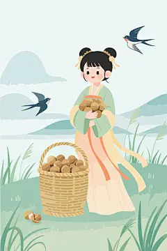 古风女孩白露节气插画