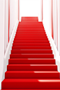 White striped carpet on a red stairs, in the style of minimalist backgrounds, award-winning, high-key lighting, 32k uhd, minimalist stage designs, soft-edged, white background
