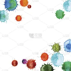 彩色抽象矢量墨颜料喷溅。一组水彩斑点，