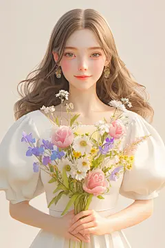 捧花气质女孩人物模型