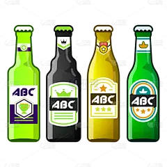 饮品系列扁平风多个啤酒瓶插画元素
