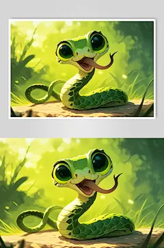 AI数字艺术蛇年可爱小青蛇插画