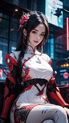 AI绘画，赛博朋克旗袍美女@AI绘画美女艺术的动态