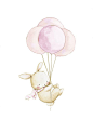 Ilustracion infantil conejo globos rosa: 