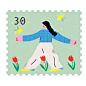 Girl and Flowers | 花と少女 : Stamp Illustrations