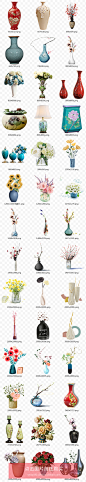 中国风现代简约复古瓷器古董陶罐摆件花瓶植物插画花卉绿植N035