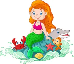 卡通_高兴_小美人鱼_坐_石头_矢量_插画_图片大全—全景创意图库（quanjing.com）中国领先的正版图片视频素材网站