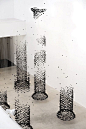 Columns of Suspended Charcoal Explore Relationship Between Nature and Man - Seoul-based artist Seon Ghi Bahk uses charcoal to recreate architectural forms that humans use for shelter.