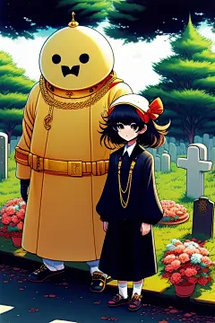 20世纪80年代，原漫画人物名叫鬼人，一些女孩戴着肥金链子在墓地