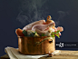 Stewing chicken with vegetables in a copper pot_创意图片