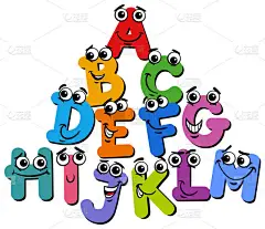 滑稽大写字母字符拼音组的卡通说明