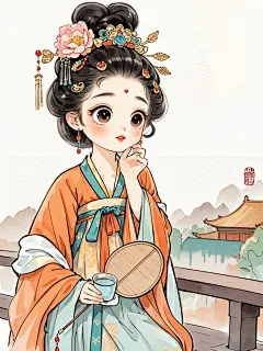 古风Q版卡通漫画贵妃喝茶 (4)