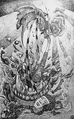 去你佛祖的！-懒散地奋斗着的猫十六_黑白,插画,大圣,线描,暗黑_涂鸦王国插画LC-TN-CJL