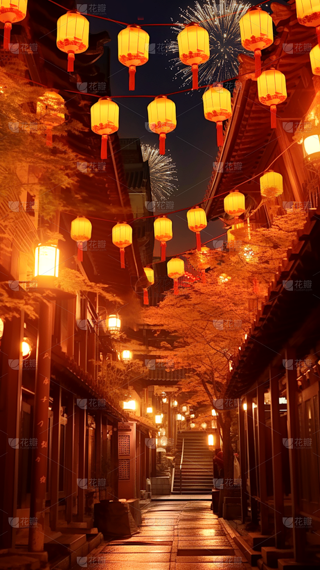 元宵节闹元宵3D立体C4D实景灯火街道场...