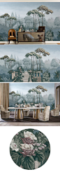 腔调壁纸欧式花园手绘中世纪热带丛林壁画无缝墙纸客厅卧室M1508-淘宝网