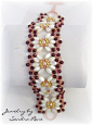 Beadwork Bracelet  Mother of Pearl and Ruby: 