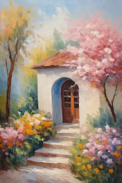 田园风景油画图片插画