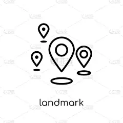 地标图标。时尚现代平面线性向量地标图标在白色背景从细线建筑学并且旅行汇集, 可编辑的概述冲程向量例证
