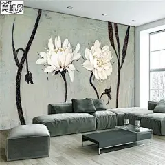 北欧复古手绘花卉创意背景墙纸墙贴自粘壁纸客厅沙发卧室贴纸贴画-淘宝网