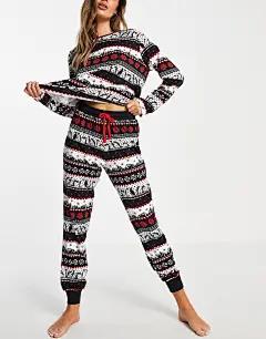 Chelsea Peers - Pyjamas med pingvin- og fairisleprint i marineblå og hvid, 1 af 4