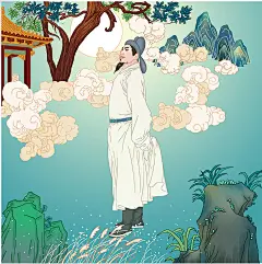国风李白诗意月光文学家古代诗人词人人物插画