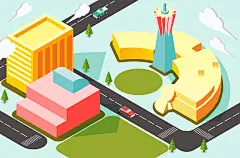 等距2.5D立体3D城市场景插画插图道路建筑房子AI矢量UI设计素材-淘宝网