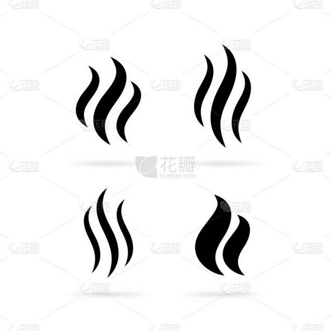 蒸汽烟雾图标集，在白色背景上孤立的矢量插图