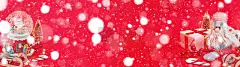 Banner, Christmas composition, gifts on red backgr