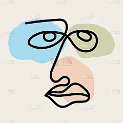 用连续线条画出的抽象肖像速写。简单的矢量图。
