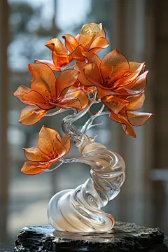 精美花朵植物玻璃装饰品