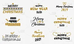 圣诞矢量设计，可以用于网络项目，传单，贺卡，横幅，邀请。白色背景上的金色和黑色字母。