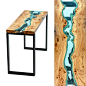 Table Topography: Wood Furniture Embedded with Glass Rivers and Lakes by Greg Klassen wood table rivers lakes furniture 