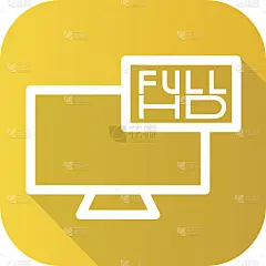 全高清电视平面线性长阴影图标。矢量线的象征。