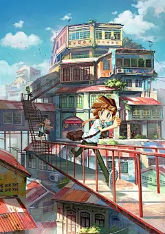 马来西亚插画师FeiGiap插画作品｜少女与城市