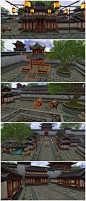 游戏美术素材 中国风写实武侠主城建筑植物古代城镇 3D模型场景 U3D/Unity3d手游场景 CG原画参考设定