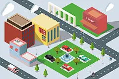 等距2.5D立体3D城市场景插画插图道路建筑房子AI矢量UI设计素材-淘宝网