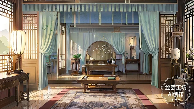 绘梦工坊丨AI仙侠古风背景素材《混装一期》4图片_室内场景布局图片素材-花瓣网